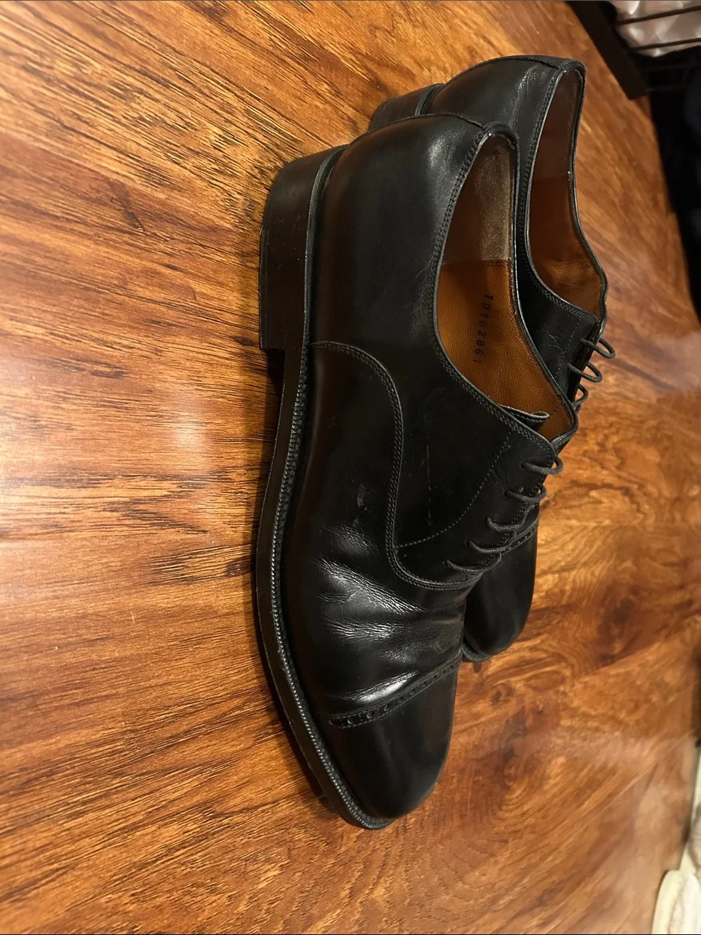 Salvatore Ferragamo Black Leather Cap-Toe Derby Shoes